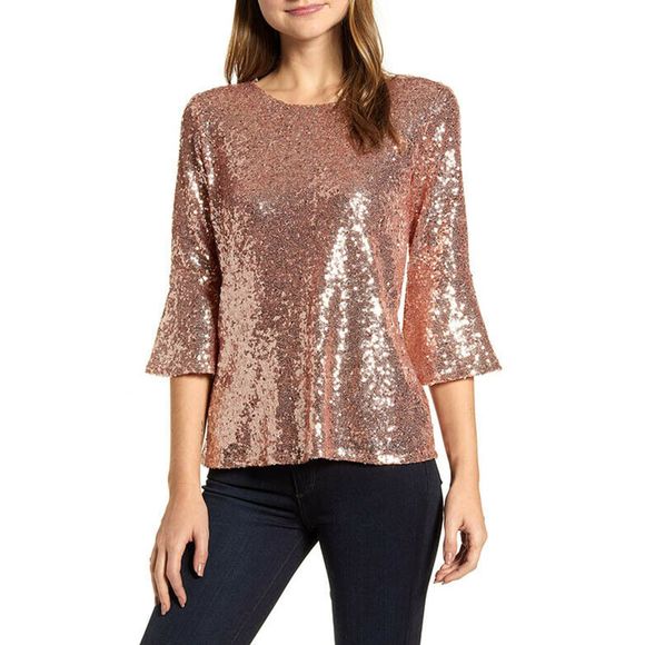 sequin bell sleeve top